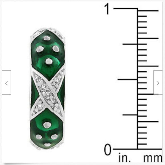 Silver Green Enamel Cubic Zirconia Ring Size 8 9 Band Rhodium Plated Stackable - Picture 4 of 8